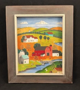 STEVE KLEIN Folk Art Oil On Board Signed Framed - Picture 1 of 7