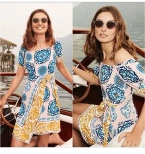 Anthropologie Maeve Resort Faux Wrap Dress Size 4P Floral Pink Blue Vacation - Picture 1 of 6