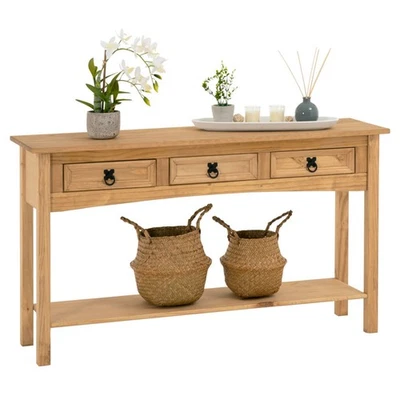 Console table meuble d'appoint style mexicain 3 tiroirs pin finition teinté/ciré - Photo 1/4