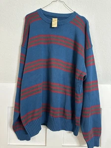Vtg NOS NWT Eddie Bauer Men's XL Blue Maroon Striped 90s Sweater Sweatshirt - Picture 1 of 3