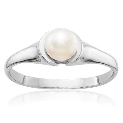 Anillo llamativo de perlas cultivadas de agua dulce de 5 mm de oro blanco macizo de 14K Foto 1 de 4