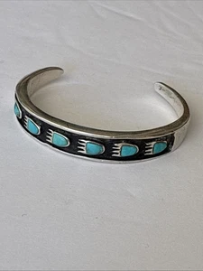 NAVAJO 925 STERLINGSILBER UND TÜRKIS BÄR SCHRITTE MANSCHETTE ARMBAND 6" - Bild 1 von 7