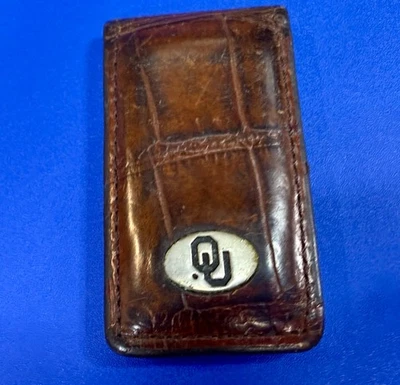 Porta billetes con clip para dinero vintage de cuero de cocodrilo Sooners de la Universidad de Oklahoma Foto 1 de 4