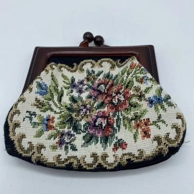 Vintage Floral Tapestry Coin Purse Pouch Kiss Lock Closure Retro Victorian 3.5x4 - Image 1 of 4