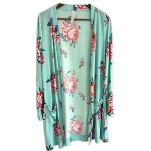 Tickled Teal Floral Open Front Cardigan mit Taschen Damen XL - Bild 1 von 10