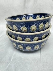 Ceramika Wiza Boleslawiec Polish Stone Pottery Bowl 5” Fish Eyes SET of 3 - Picture 1 of 6