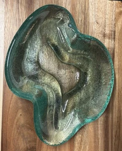 Vintage BLENKO Amoeba Aqua Green Free Form Ashtray Thick Heavy MCM Mid Century - Picture 1 of 3