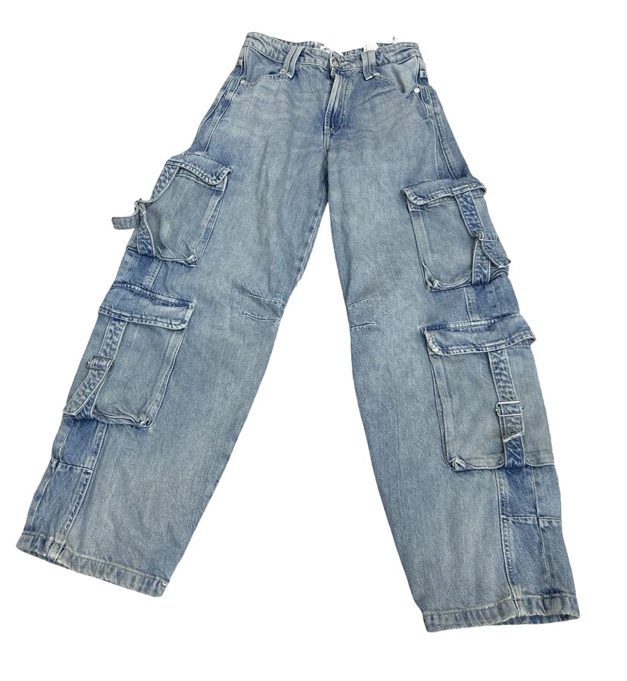 Zara Women's Baggy Wide Leg Cargo Grunge Denim Jeans Size 4 27 X 30 - Image 1 of 4