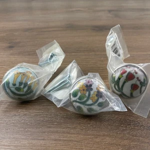 Betsy Fields Design Ceramic Drawer Knobs with Screws Floral Birds Design - Picture 1 of 8