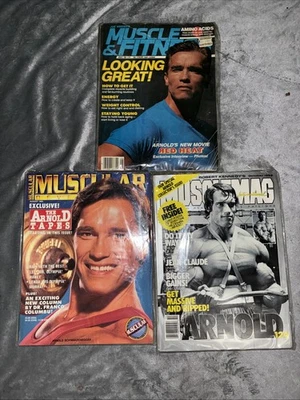 Lot Of 3 Vintage Muscle & Fitness Magazines w/ Arnold Schwarzenegger - Image 1 of 4