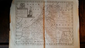 PLACA DE COBRE ANTIGUA GRANDE 1700 - UN NUEVO MAPA DE LOS PAÍSES BAJOS - EDWARD WELLS - Imagen 1 de 10