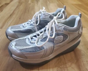 SKECHERS Shape Ups Silver Blue Sneakers Toning Shoes Womens Size 8.5 - Picture 1 of 12