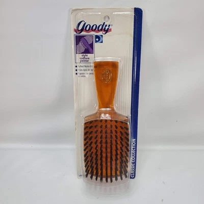 Vintage Goody Grooming Hair Brush Tufted Nylon Bristles Amber 04375 6.5in - Image 1 of 3