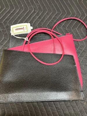 Cleo & Patek Leather Zig Zag 2 Tone  Bag Purse Zipper Closures New W: Tag Funky! - Image 1 of 4