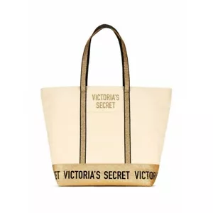 Victoria Secret Rosa Playa Bolso Cartera Pañales Gimnasio Viaje Grande Beige Dorado - Imagen 1 de 3