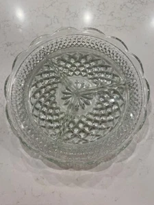 VINTAGE KLAR BLEIKRISTALL GENUSS SCHÜSSELTABLETT 3 TEIL DIAMANTPUNKTDESIGNS - Bild 1 von 3