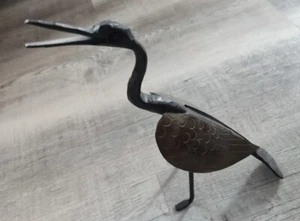 Fischreiher aus Eisen und Messing Flügel handwerkliche Kunst heron gray - Bild 1 von 9