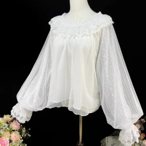 Lace Girl Lolita Shirts Tops Blouse Mesh Puff Long Sleeve Retro Fairy Shirt - Picture 1 of 14