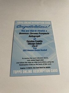 CHRISTIAN FRANKLIN 2022 Bowman Chrome PROSPECTS AUTOGRAPH Unused 1ST Redemption