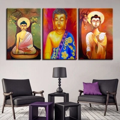 Hermosa pintura de Buda 3 piezas lienzo impresión arte de pared póster decoración del hogar Foto 1 de 4