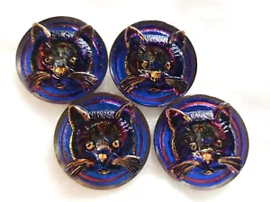 CZECH GLASS BUTTONS (4 PCS) COLLECTABLE CAT 1" (27mm) VOLCANO C 042 - Picture 1 of 2