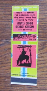 CUBIERTA DE LIBRO DE CERILLAS DENVER, COLORADO: WESTERN RANCHO RIDING STABLES MATCHCOVER -A - Imagen 1 de 2