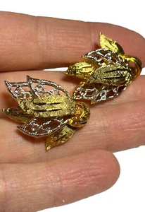 Pendientes Francois Vintage Clip Tornillo 2 Tonos Oro/Plata Figura Grabado Hoja R1594 - Imagen 1 de 7