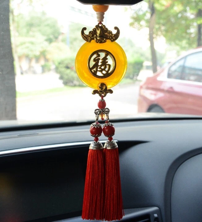 Colgante de coche con incrustaciones de oro Jade Ping An Fu Niu Tou Fu decoración de coche Foto 1 de 1