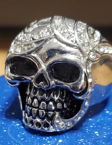 Large Man's Skull Ring Size 11 Heavy Duty. Well Made. Crystal Stones - Picture 1 of 20