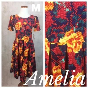 MEDIUM LuLaRoe Amelia Neu mit Etikett Aquarell rot gelb orange Blumen Kleid EINHORN M - Bild 1 von 2