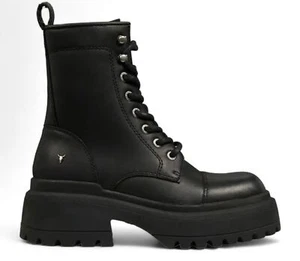 Windsor Smith Womens Black Leather Combat Boots Chunky Platform - Destroy - Picture 1 of 8