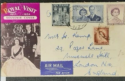 (NZL-238)NEW ZEALAND 1953 FDC Royal Visit with SG 721,722+717,725 post to LONDON - Image 1 of 2