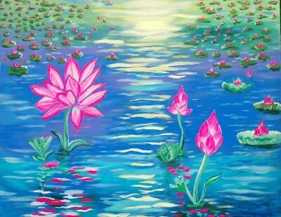 Posters flowers watercolor 16 x 20 posters swamp scene lotus flower sunsets  - Image 1 of 3