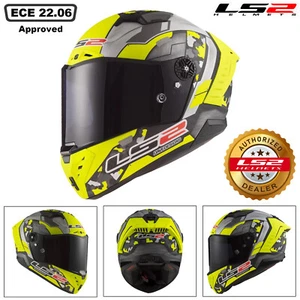 LS2 FF805 SPACE Carbon Fibre Full Face Motorbike Crash Racing Helmet Yellow Grey - Picture 1 of 8