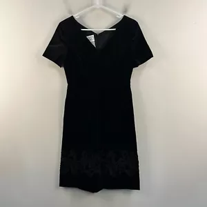 Laura Ashley Womens 4 Dress Black Velvet S/S V Neck Lined Zipper Back 14652 - Picture 1 of 8
