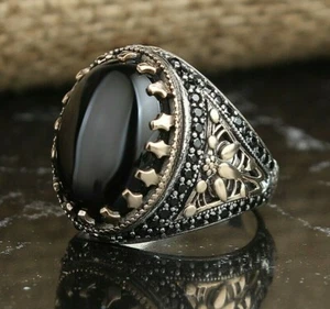 Anillo de ónix de piedra ovalada de plata esterlina 925 sólida para hombre - Imagen 1 de 3