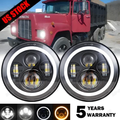 Faros LED redondos de 7 pulgadas sellados haz alto/bajo con luz DRL para Mack serie R Foto 1 de 4