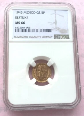 Mexico 1945 Hidalgo y Costilla 2.5 Pesos NGC MS66 Gold Coin,UNC - Image 1 of 2