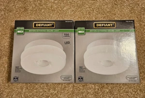 2 NEW Defiant White Motion Activated LED Ceiling Light 1150 Lumen Battery Power - Picture 1 of 9
