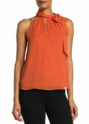 $248 NUEVO CON ETIQUETAS JOIE Dalman Cuello Corbata Seda Halter Lunares Terracota Top talla S; talla M Foto 1 de 4
