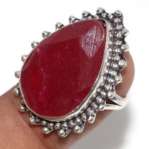 925 Silver Plated Simulated Ruby Ethnic Ring Handmade Jewelry Size US 7 AU W791 - Picture 1 of 3
