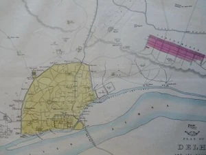 Delhi British India Palaces River Jumna c. 1856-72 Weller city plan map - Picture 1 of 4