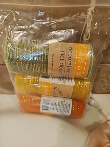 Lot 3 6x5 yds Orange Green Gold Foil Color Poly Deco Mesh Roll Ribbon Wreath New - Picture 1 of 7