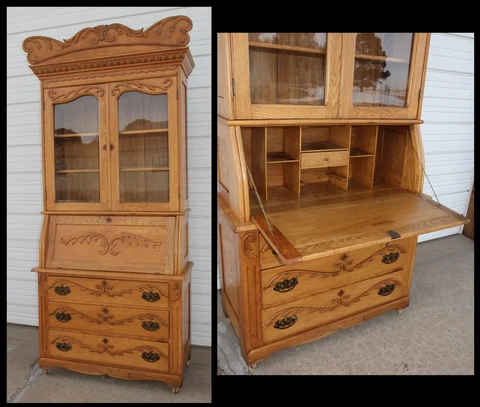 Antique Oak 3 Pc Burlington Cabinet Desk Bookcase Secretary Chittenden & Eastman Cover