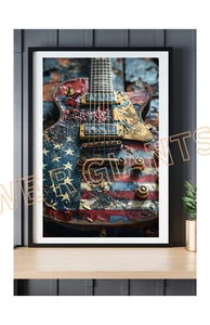 GUITARRA EE. UU. 11X17 IMPRESIÓN ENMARCADA GUITARRA ARTE DE PARED REGALO PARA AMANTES DE LA GUITARRA - Imagen 1 de 2