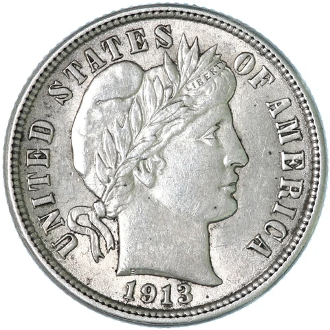 1913 (P) Barber Dime 90% Silver AU+ Slider Polished See Pics D887 Cover