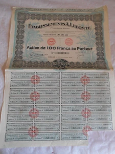 Vintage share certificate Stock Bond action A.Lecomte Agriculture Dakar 1928 - Picture 1 of 4