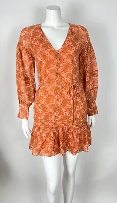 Vestido Joie Mujer Bree 100% Seda Floral Mini Nuevo con Etiquetas $398 Talla 6 Cinturón Caramelo Multi Foto 1 de 4