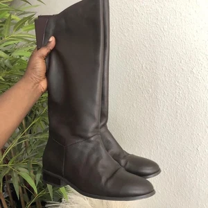 Real Leather Riding Equestrian Brown mid calf knee high square toe boots & BOX-8 - Picture 1 of 6