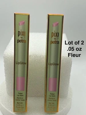 2x Pixi de Petra ~ Bálsamo labial tintado LipGlow en flor (rosa) ~ 0,05 oz ~ TAMAÑO COMPLETO ~ NUEVO EN CAJA Foto 1 de 3